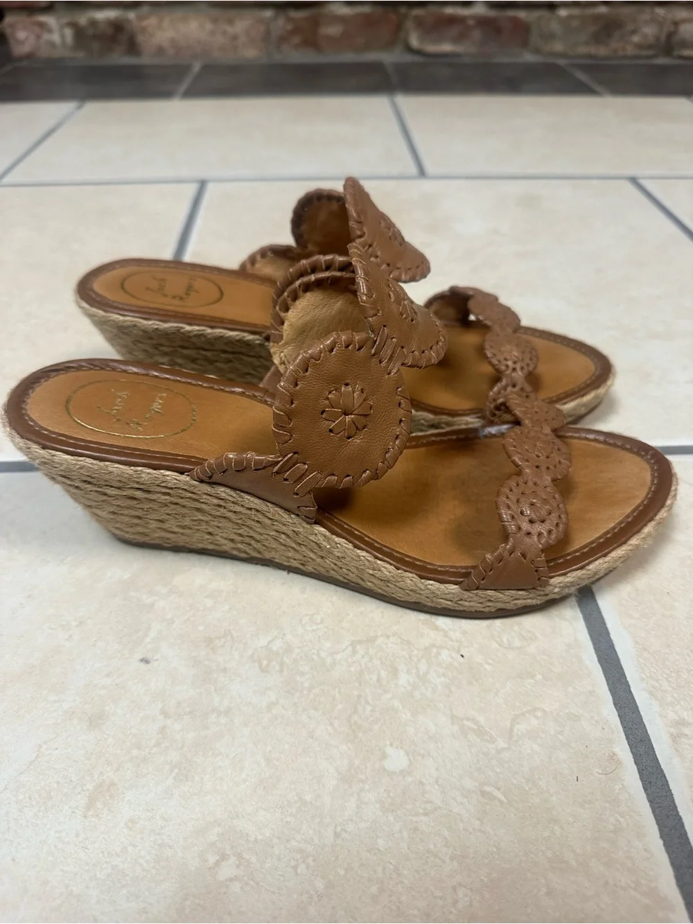 Jack Rogers Tan Leather Slip-On Mules